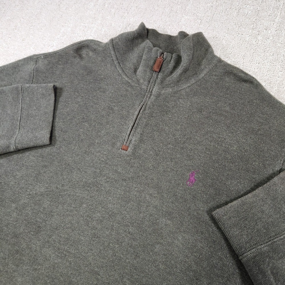 Polo Ralph Lauren Sweater Men XL‎ 1/4 Zip Green Cotton Preppy Academia Pullover